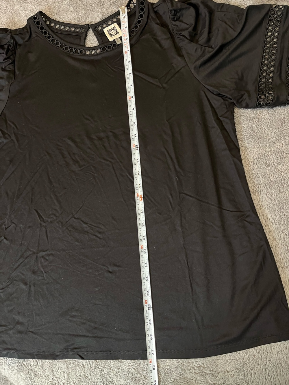 Anne Klein Black Short Sleeve Top with Eyelet Trim - Picture 8 of 8